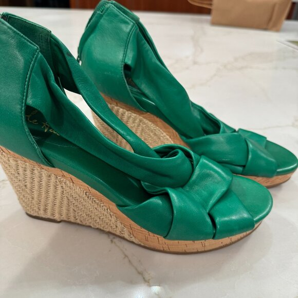 Cole Haan Nike Air Green Leather Espadrille Wedges SZ 8 - Picture 3 of 12